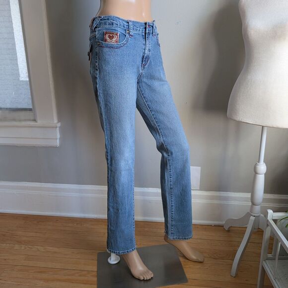 Vintage Y2K XOXO Low Rise Denim Full Leather Embroidered Straight Leg Size 16 - Picture 2 of 16